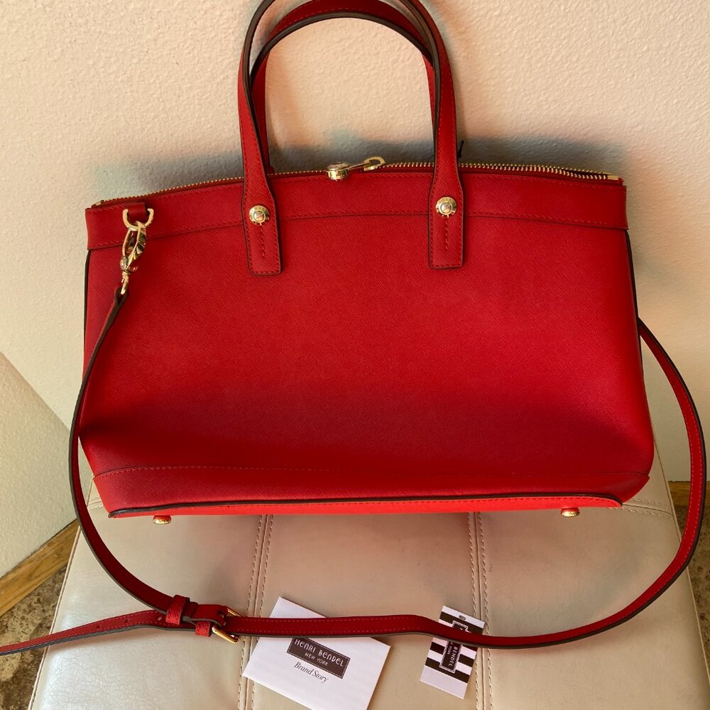 Henri Bendel top handle RED SATCHEL leather bag - Picture 3 of 5